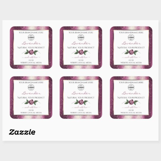 Paarse Glitter White Floral Product Labels Logo (Vel)