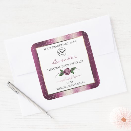 Paarse Glitter White Floral Product Labels Logo (Envelop)