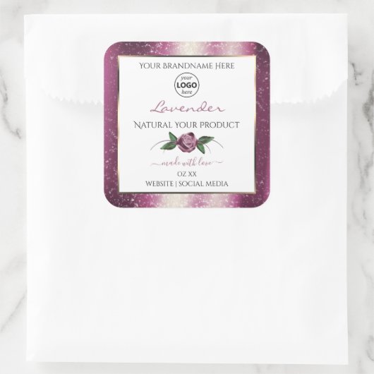 Paarse Glitter White Floral Product Labels Logo (Tas)