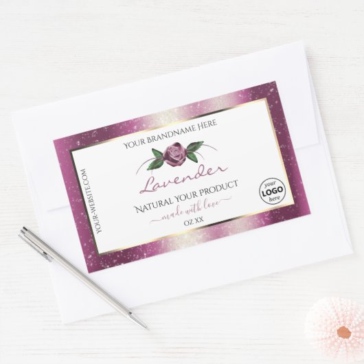 Paarse Glitter White Floral Product Labels Logo (Envelop)