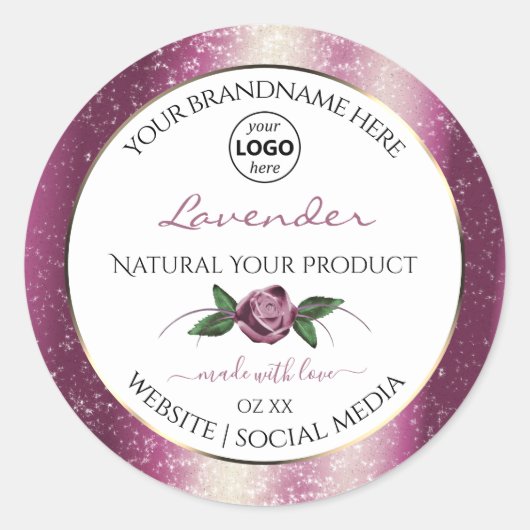 Paarse Glitter White Floral Product Labels Logo (Voorkant)