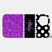 Paarse Glitter White Polka Dots Monogramed Case-Mate iPhone Case (Achterkant (horizontaal))