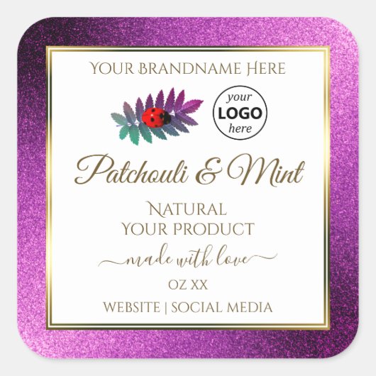 Paarse Glitter White Product Labels Ladybug Logo (Voorkant)