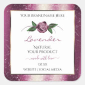 Paarse Glitter White Product Labels Roos Flower (Voorkant)