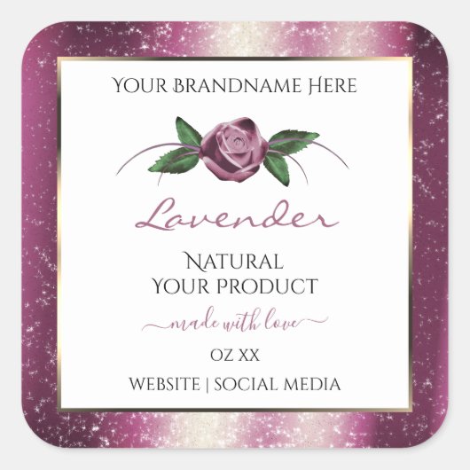 Paarse Glitter White Product Labels Roos Flower (Voorkant)