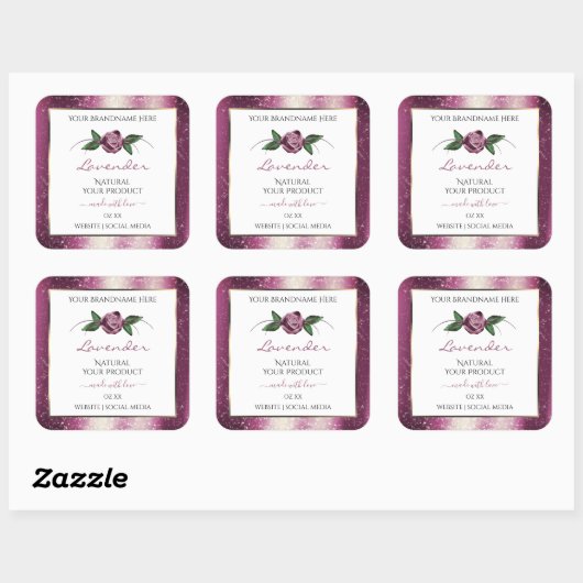 Paarse Glitter White Product Labels Roos Flower (Vel)