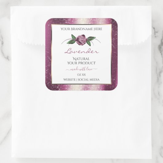 Paarse Glitter White Product Labels Roos Flower (Tas)