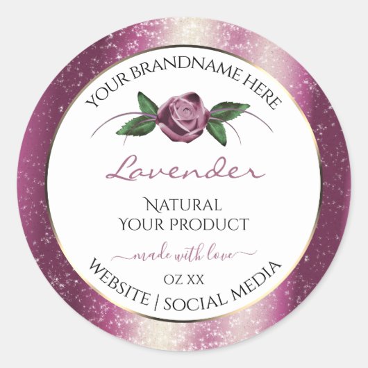 Paarse Glitter White Product Labels Roos Flower (Voorkant)