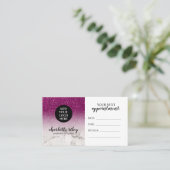 Paarse Glitter witte Marmer Cursief Voeg uw Logo t Visitekaartje (Staand voorkant)