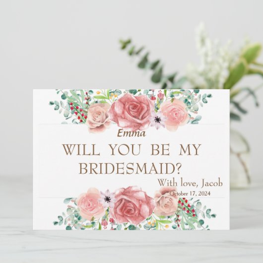 Paarse glitter zal je mijn Bridesmaïde uitnodiging (Staand voorkant)