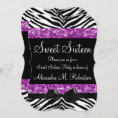 Paarse glitter Zebra boog zoet zestien Kaart (Voorkant / Achterkant)