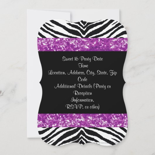 Paarse glitter Zebra boog zoet zestien Kaart (Achterkant)
