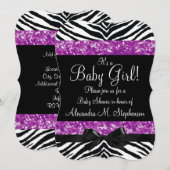 Paarse Glitter Zebra Bow Baby shower Meisje Kaart (Voorkant / Achterkant)