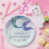 Paarse Glitter Zeemeermin Baby shower Papieren Bordje (Feest)