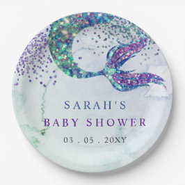 Paarse Glitter Zeemeermin Baby shower Papieren Bordje