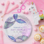 Paarse Glitter Zeemeermin Baby shower Papieren Bordje (Feest)