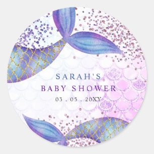Paarse Glitter Zeemeermin Baby shower Ronde Sticker