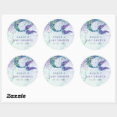 Paarse Glitter Zeemeermin Baby shower Ronde Sticker (Vel)