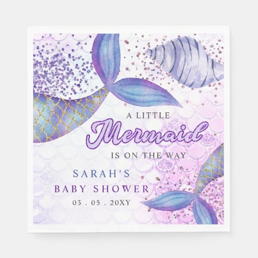 Paarse Glitter Zeemeermin Baby shower Servet (Voorkant)