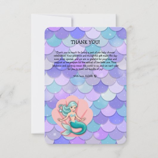 Paarse Glitter Zeemeermin Onder het Zeeen Baby sho Bedankkaart (Voorkant)