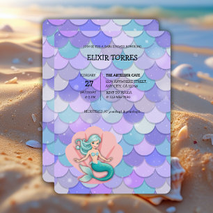 Paarse Glitter Zeemeermin Onder het Zeeen Baby sho Kaart