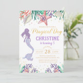 Paarse glitter-zeemeermin onder Zee van de geboort Kaart (Staand voorkant)