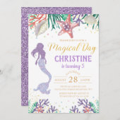 Paarse glitter-zeemeermin onder Zee van de geboort Kaart (Voorkant / Achterkant)