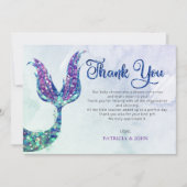Paarse glitter zeemeermin staart Baby shower Bedankkaart (Voorkant)