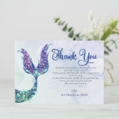 Paarse glitter zeemeermin staart Baby shower Bedankkaart (Staand voorkant)
