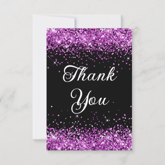 Paarse Glitter Zwart 40e Verjaardag Bedankkaart (Voorkant)