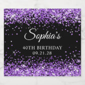 Paarse Glitter Zwart 40e Verjaardag Likeurfles Etiket (Enkel label)