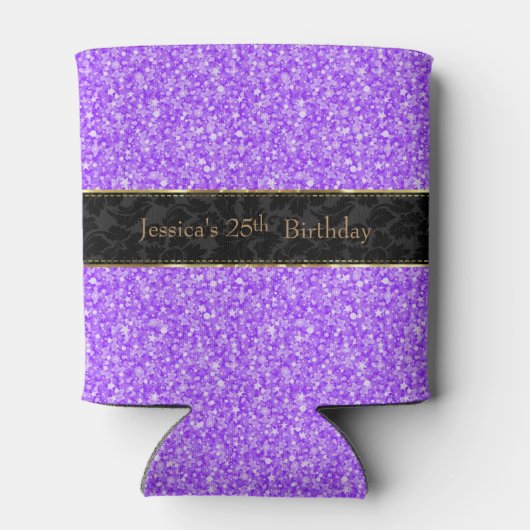 Paarse glitter & zwart-gouden accenten blikjeskoeler (Achterkant)