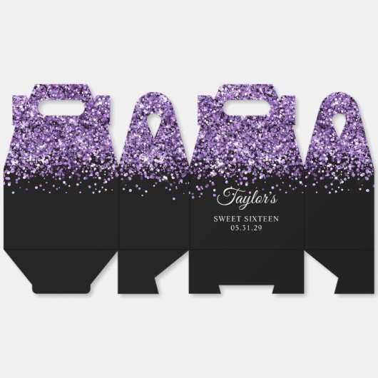 Paarse glitter zwart zoet zestien bedankdoosjes (Ongevouwen)