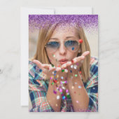 Paarse Glitter Zwarte Foto Afstuderen Kaart (Achterkant)