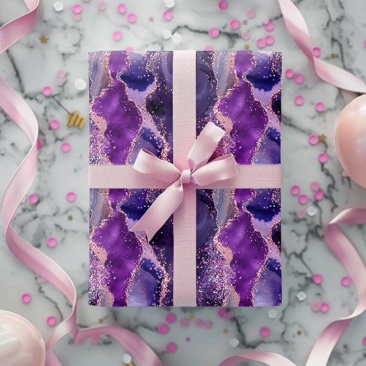 Paarse glitterachtige agaattextuur cadeaupapier
