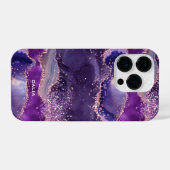Paarse glitterachtige agaattextuur iPhone hoesje (Achterkant horizontaal)