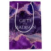 Paarse glitterachtige agaattextuur medium cadeauzakje (Voorkant)