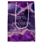 Paarse glitterachtige agaattextuur medium cadeauzakje (Achterkant)