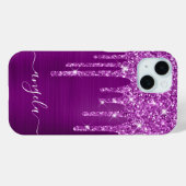 Paarse Glitterdruppels Glam Meisjesachtige Handtek Case-Mate iPhone Case (Achterkant (horizontaal))