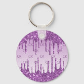 Paarse glitterdruppels monogram initialen sleutelhanger (Voorkant)