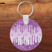 Paarse glitterdruppels monogram initialen sleutelhanger (Voorkant)