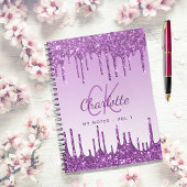 Paarse glitterdruppels violet monogram 2023 notitieboek