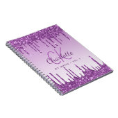 Paarse glitterdruppels violet monogram 2023 notitieboek (Rechterzijde)