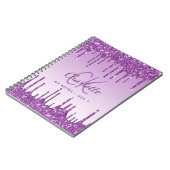 Paarse glitterdruppels violet monogram 2023 notitieboek (Linkerzijde)