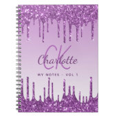 Paarse glitterdruppels violet monogram 2023 notitieboek (Voorkant)