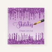 Paarse glitterdruppels voor zakboekje notitieboek (Voorkant)