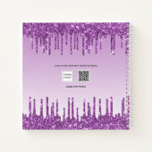 Paarse glitterdruppels voor zakboekje notitieboek (Achterkant)