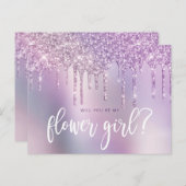 Paarse glitterdruppels zijn mijn bloemmeisje uitnodiging briefkaart (Voorkant / Achterkant)