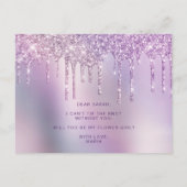 Paarse glitterdruppels zijn mijn bloemmeisje uitnodiging briefkaart (Achterkant)