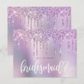 Paarse glitterdruppels zijn mijn bruidsmeisje uitnodiging briefkaart (Voorkant / Achterkant)